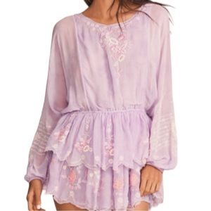 LoveShackFancy x Free People Bridgely XS Lilac Purple Embroidered Chiffon Mini